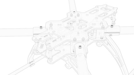 3D rendering - closeup of a drone frame assembly