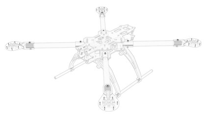 3D rendering - outlined drone frame isolated on a white background