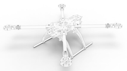 3D rendering - outlined drone frame isolated with shadows
