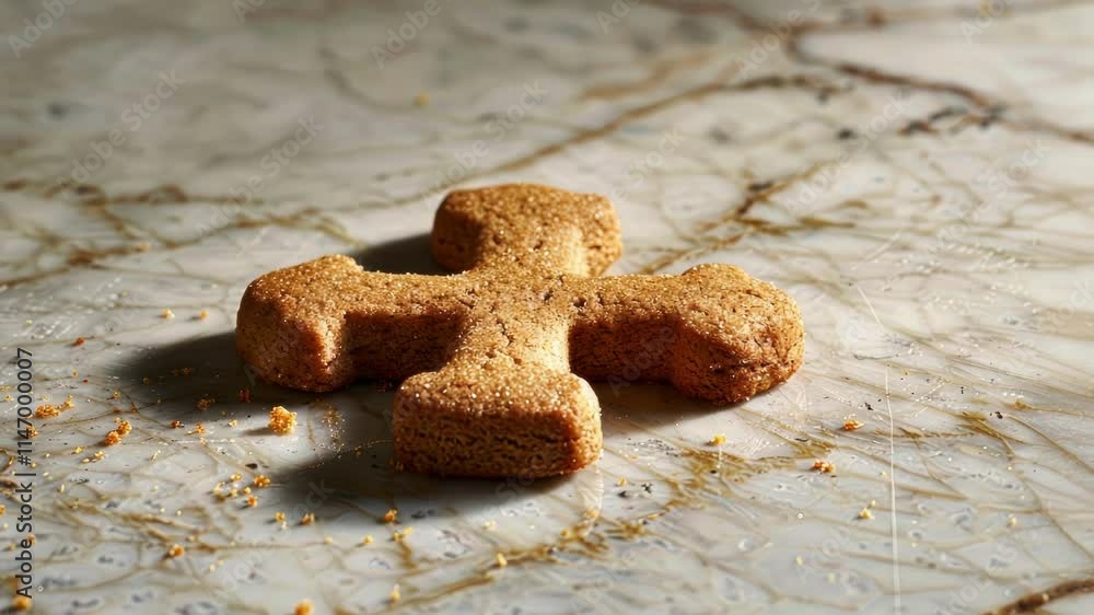 Poster a y ginger cookie in the shape of a fermion with three distinct legs representing the three flavors 