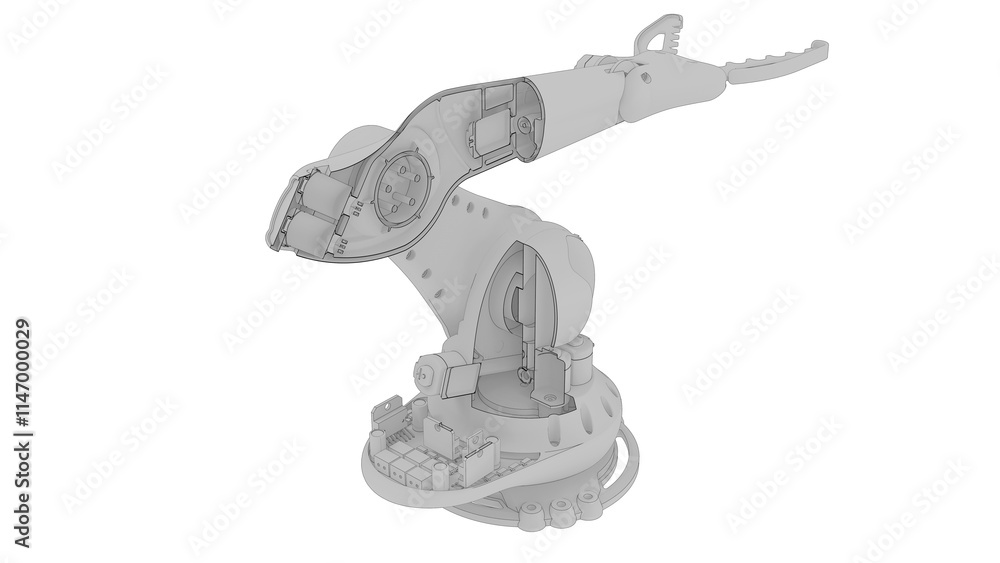 Poster 3d rendering - cutout within a robotic arm