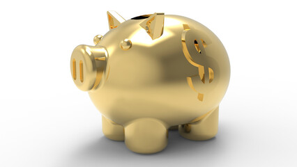 3D rendering - golden piggy bank