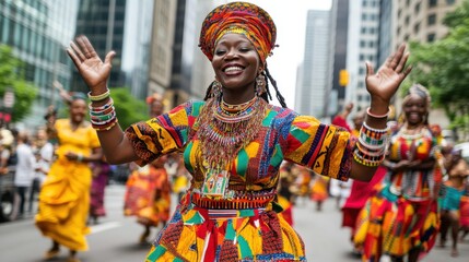 Happy african american people celebrating Juneteenth, african liberation day. Juneteenth Parade and Festival. Black History Month
