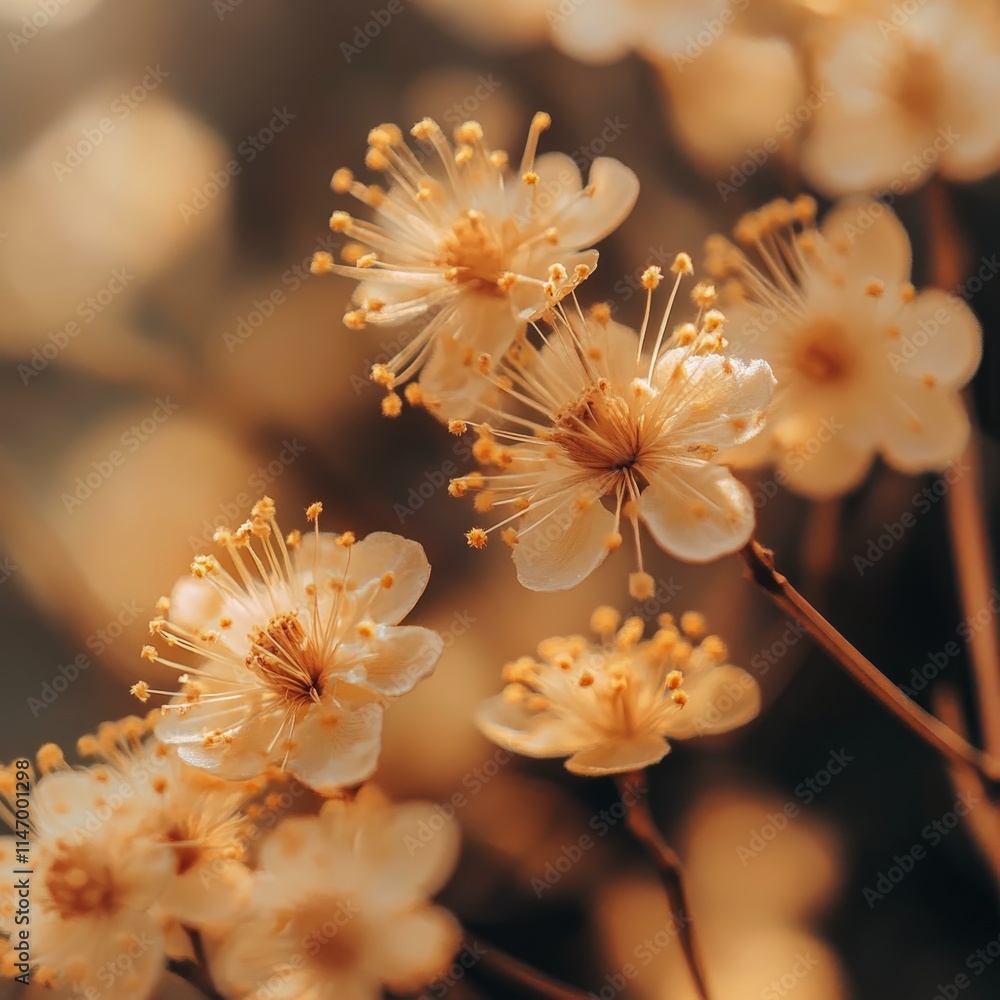 Poster Vibrant close-up of delicate yellow flowers showcasing natures beauty in a bright setting