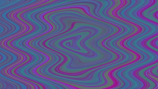 Wave flowing motion of groovy spiral pattern 70s 80s retro design. Psychedelic abstract background. Vibrant colors gradient flow. Fluorescent pink, blue, light green, lilac, turquoise, purple curves