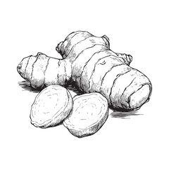 Ginger vector illustrations - hand drawn ginger - black and white ginger isolated on white background