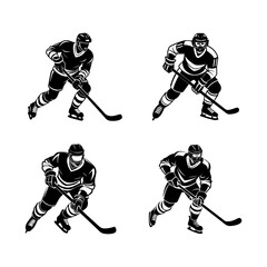 Obraz premium Set of Hockey player silhouette, black and white silhouette, vector and&nbsp;illustration