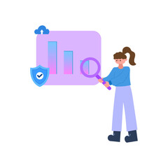 data analysis and security concept with magnifying glass flat design illustration