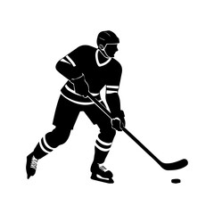 Hockey player silhouette, black and white silhouette, vector and illustration