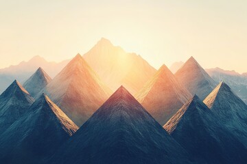 Majestic mountain peaks illuminated by warm sunlight create sere