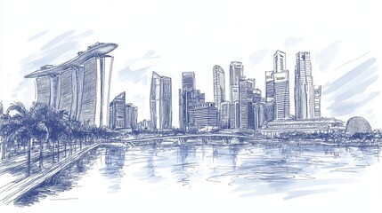 Fototapeta premium Singapore. Unusual perspective hand drawn sketch. City vector illustration