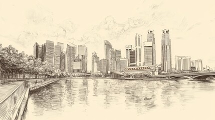 Obraz premium Singapore. Unusual perspective hand drawn sketch. City vector illustration