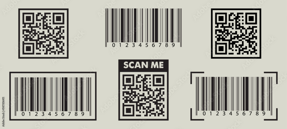 Poster barcode qr code icon scanner binary icons set busiess digital price tag sell scaning shop web design