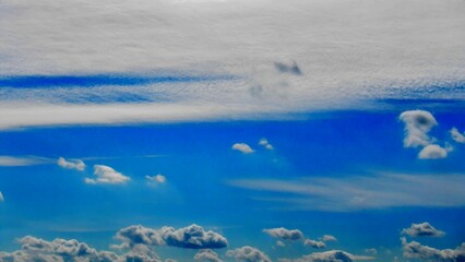 Blue sky and white Altocumulus clouds - abstract background with natural patterns of clouds. Topics: weather, air space, climate, atmosphere, meteorology, season, abstraction, nature, wallpaper, summe