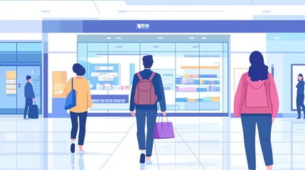 Obraz premium people walking through a building