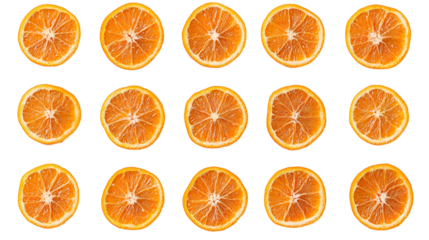 Fifteen Sliced Oranges, Citrus Fruit Pattern, Black Background