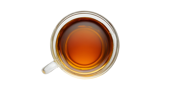 Overhead View of Amber Tea in Clear Glass Cup