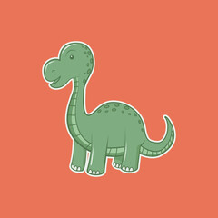 children's cartoon of brontosaurus in green color with white border
