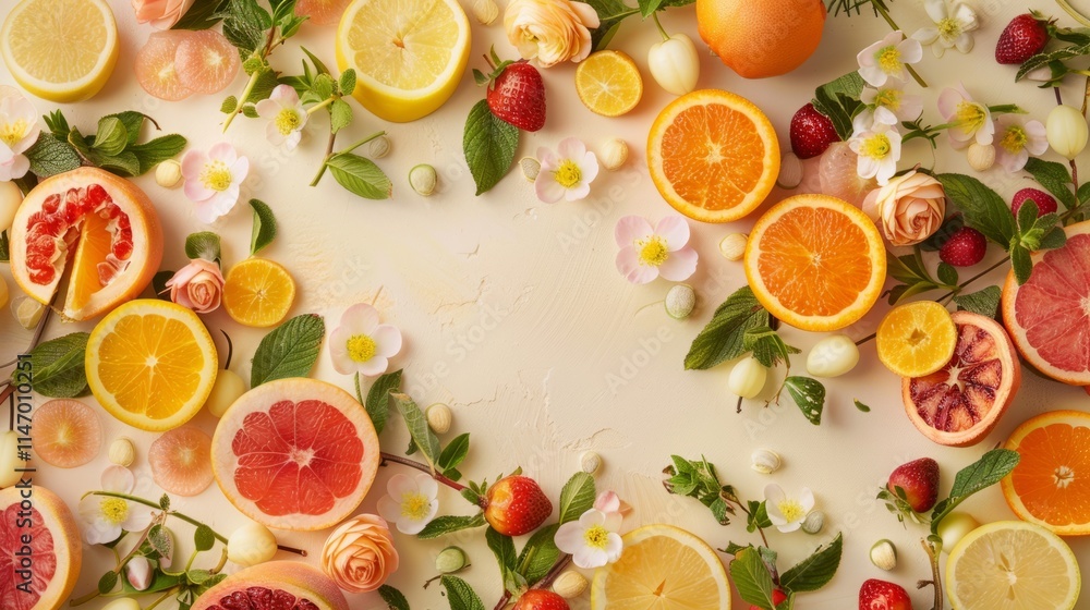Poster creative spring fruit composition with room for your unique message or design