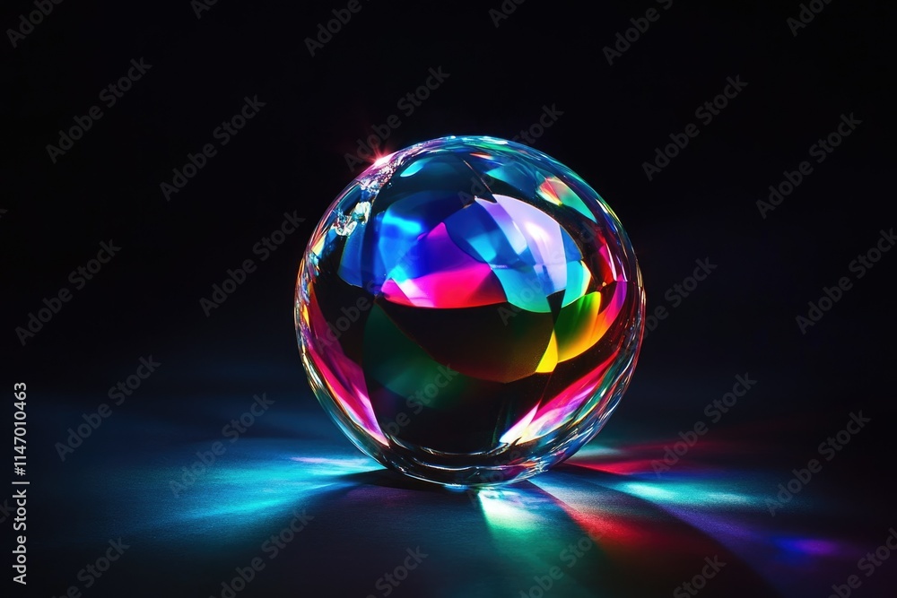 Poster a crystal sphere refracts light, creating a mesmerizing display of vibrant rainbow colors against a 