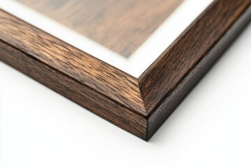 Dark wood frame, white mat, close-up detail.