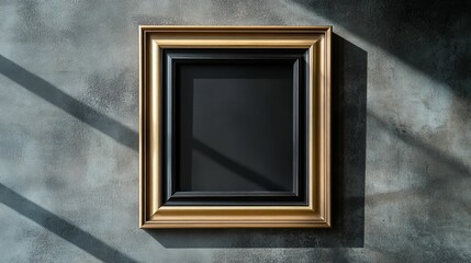 Ornate frame, dark mat, gray textured wall.