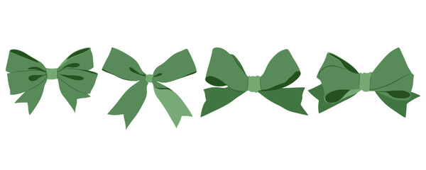 Simple hand drawn green ribbon bow collection. 