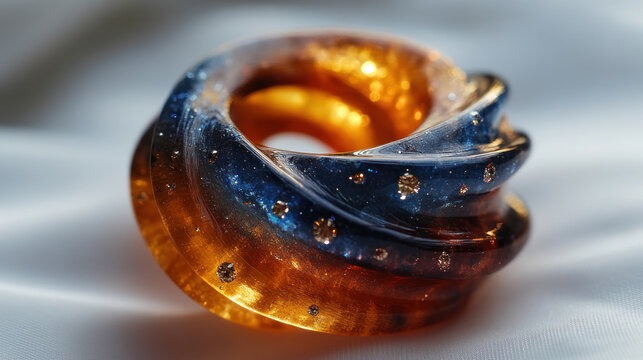 Swirling amber and blue resin art object. - Powered by Adobe