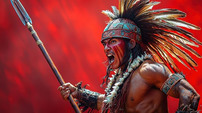 Fototapeta Warrior spirit: traditional hawaiian hula and tribal costume