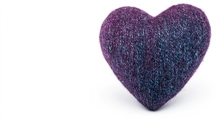 Obraz premium A purple and blue felted wool heart is isolated on a clean white background.