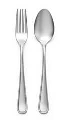 Silver fork and spoon on white background