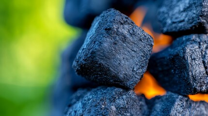 A close up of a pile of charcoal on a grill