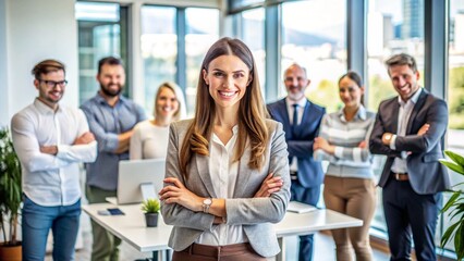 Obraz premium happy office environment and team leader woman 