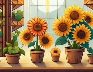 Obraz premium Generated image Cute sunflowers in pots