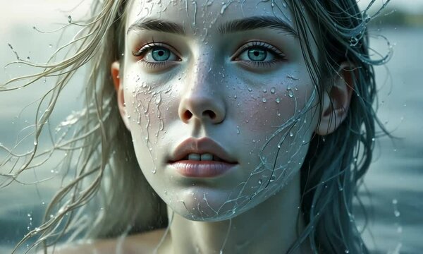 Enigmatic Water Nymph: A Digital Painting of Serene Beauty