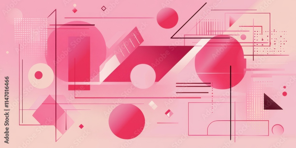 Poster abstract pink background with geometric shapes and triangles generative ai