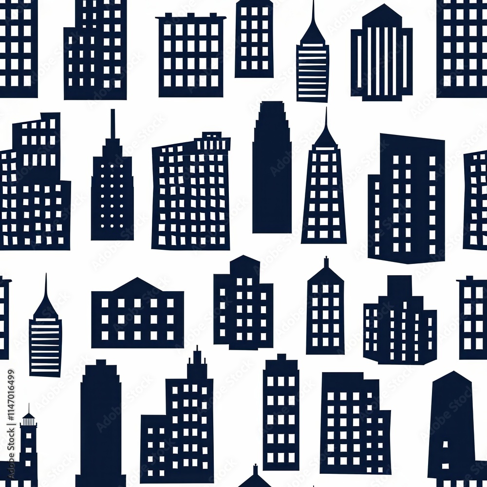 Aufkleber Silhouettes of various buildings create an abstract urban skyline design for textile or graphic use. Generative AI