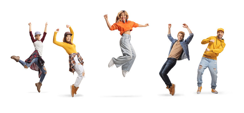 Group of young men and women dancing