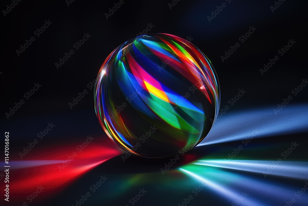 Aufkleber a vibrant glass sphere refracts multicolored light, creating a mesmerizing display of swirling color