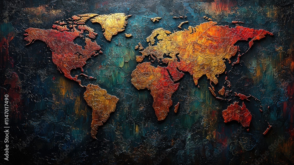 Poster a textured world map in warm colors, emphasizing global connectivity and exploration.