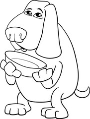 cartoon hungry dog animal character with his bowl coloring page