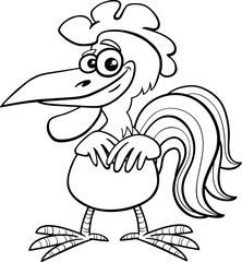 funny cartoon rooster bird farm animal character coloring page