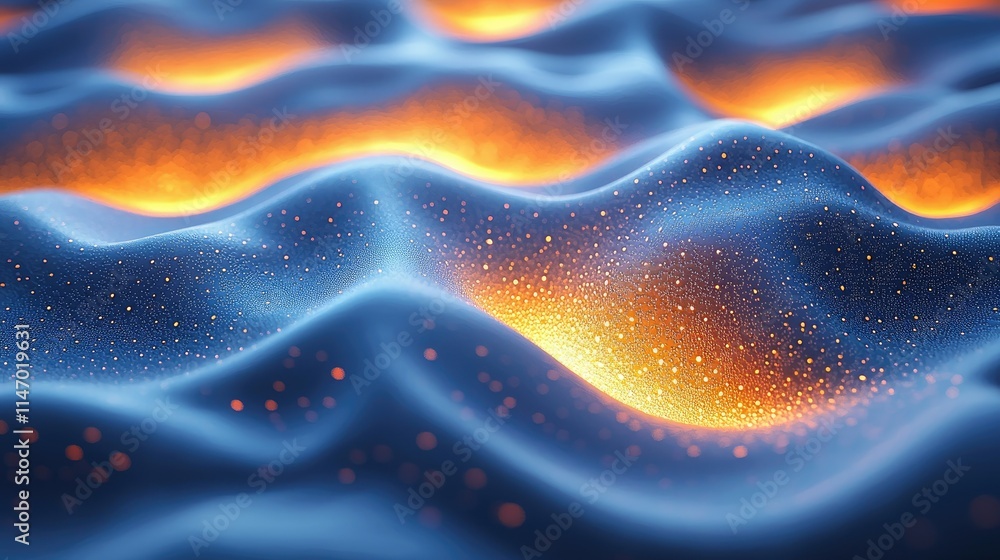 Poster a vibrant abstract representation of flowing waves with glowing elements.