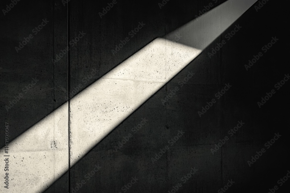 Poster a diagonal beam of light illuminates a section of a dark concrete wall, creating a stark contrast.