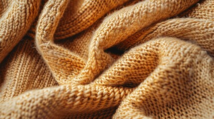 Obraz premium A knitted piece of clothing with a lot of texture. The texture is very noticeable and the color is a warm, golden yellow
