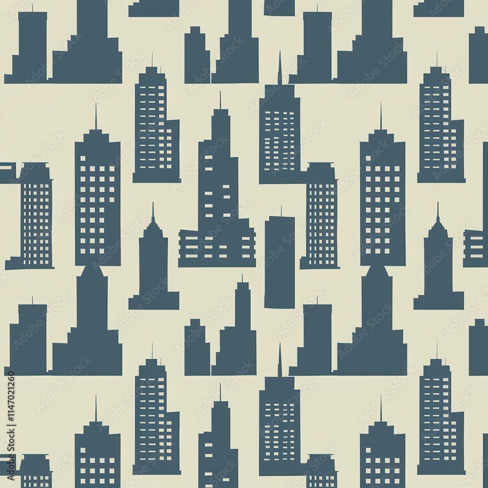 Poster various modern skyline silhouettes create a unique urban pattern on a light background depicting cit
