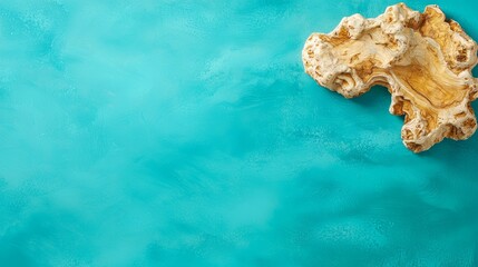 A piece of driftwood on a blue background