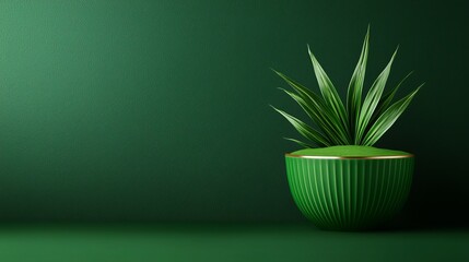 A green plant in a green pot on a green background