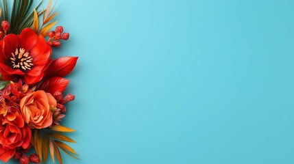 Obraz premium A bouquet of red flowers on a blue background