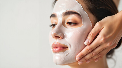 Woman receiving facial mask treatment
